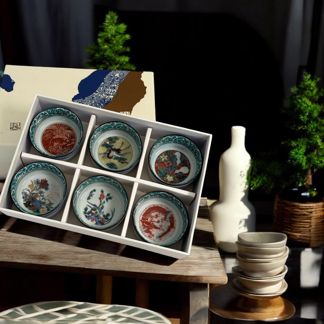 Kutaniyaki set of 6 Sake Cup 九谷焼 酒器セット - Koki Gifts and Homeware