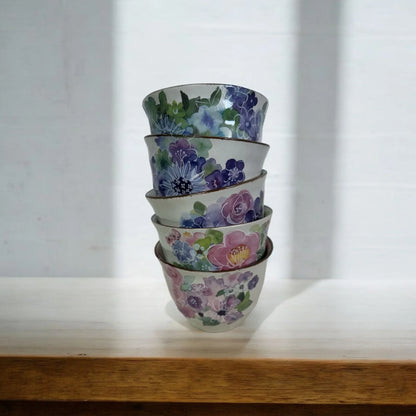 Set of 6 Japanese Mino Yaki Tea Pot Set (Blue Purple Flora) - Koki Gifts and Homeware