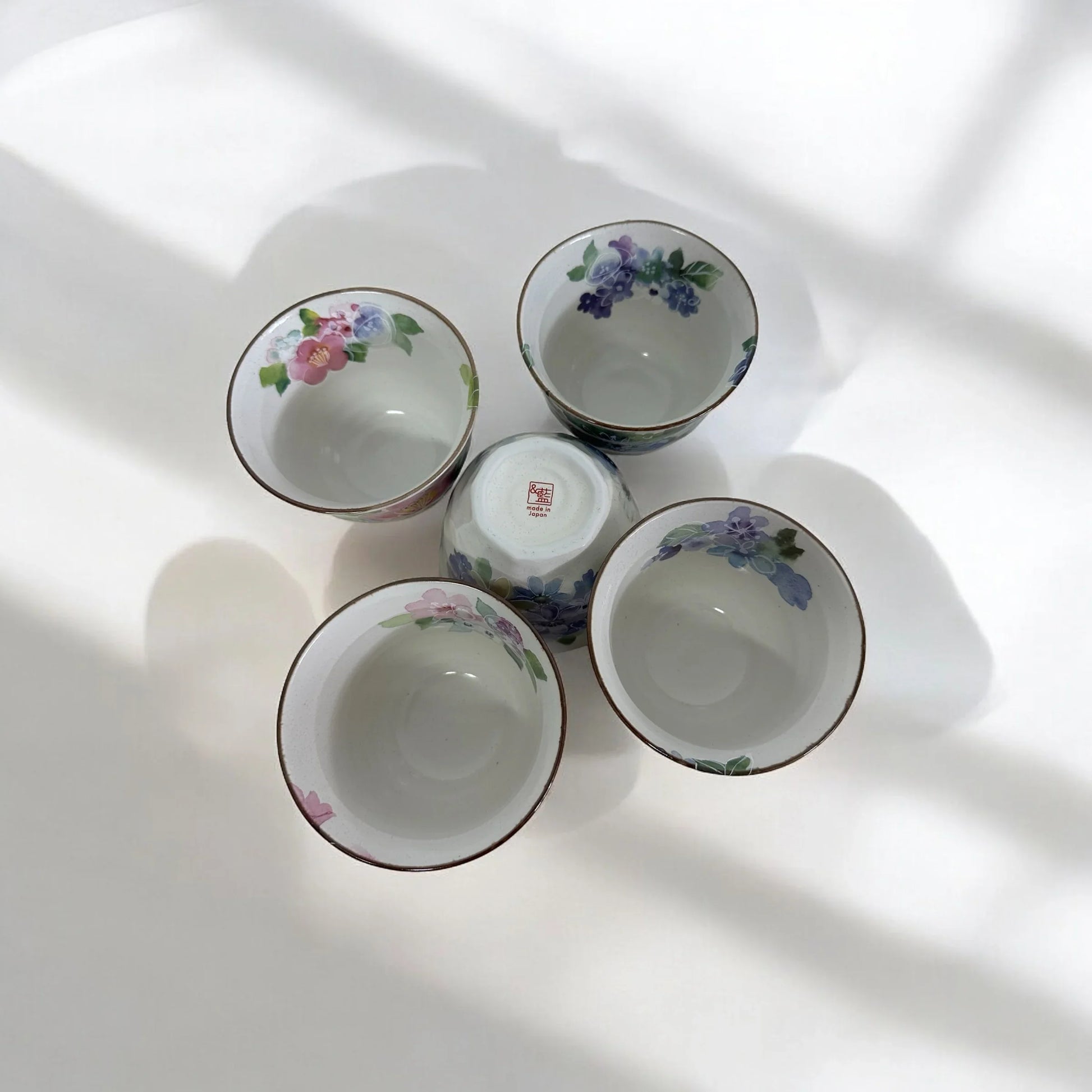 Set of 6 Japanese Mino Yaki Tea Pot Set (Blue Purple Flora) - Koki Gifts and Homeware