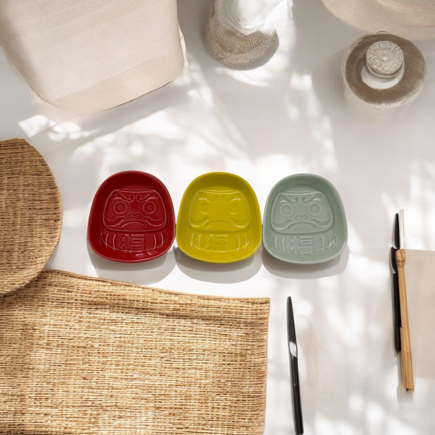 Japanese Daruma Sauce Plate (Wealth - Yellow) - Koki Gifts and Homeware
