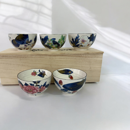 Set of 5 Japanese Hand-Painted Porcelain Bowl Set - Hana Chitose - Koki Gifts and Homeware