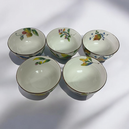 Set of 5 Japanese Hand-Painted Porcelain Bowl Set - Hyak Chidori - Koki Gifts and Homeware