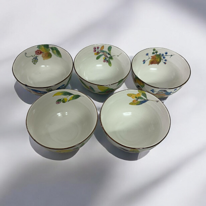 Set of 5 Japanese Hand-Painted Porcelain Bowl Set - Hyak Chidori - Koki Gifts and Homeware