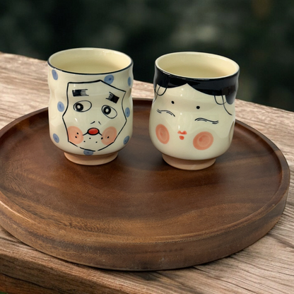 Mino ware Japanese Couple Teacup Set Hyotoko Gift Okame - Koki Gifts and Homeware