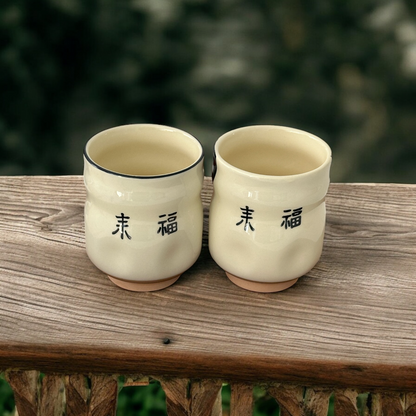 Mino ware Japanese Couple Teacup Set Hyotoko Gift Okame - Koki Gifts and Homeware