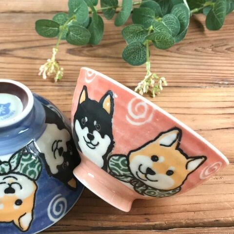 Shiba Dog Mino ware Japanese Rice Bowl Medium (Pink) - Koki Gifts and Homeware