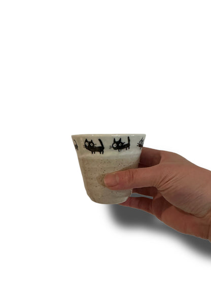 🐾 Black Cat Parade Cup – Natural Beige (Made in Japan) - Koki Gifts and Homeware