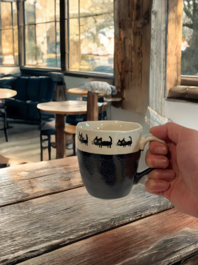 Black Cat Parade Mug – Made in Japan (Black) - Koki Gifts and Homeware